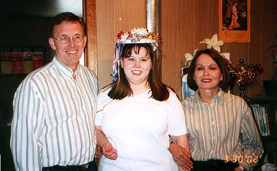 Mom, Dad, and Chrissie with her lovely Shower Hat